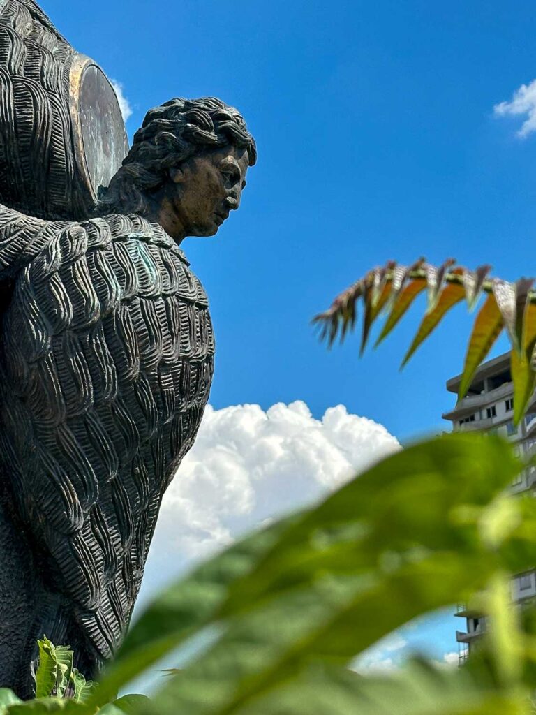 Angel statue along the River Vardar Skopje, North Macedonia
