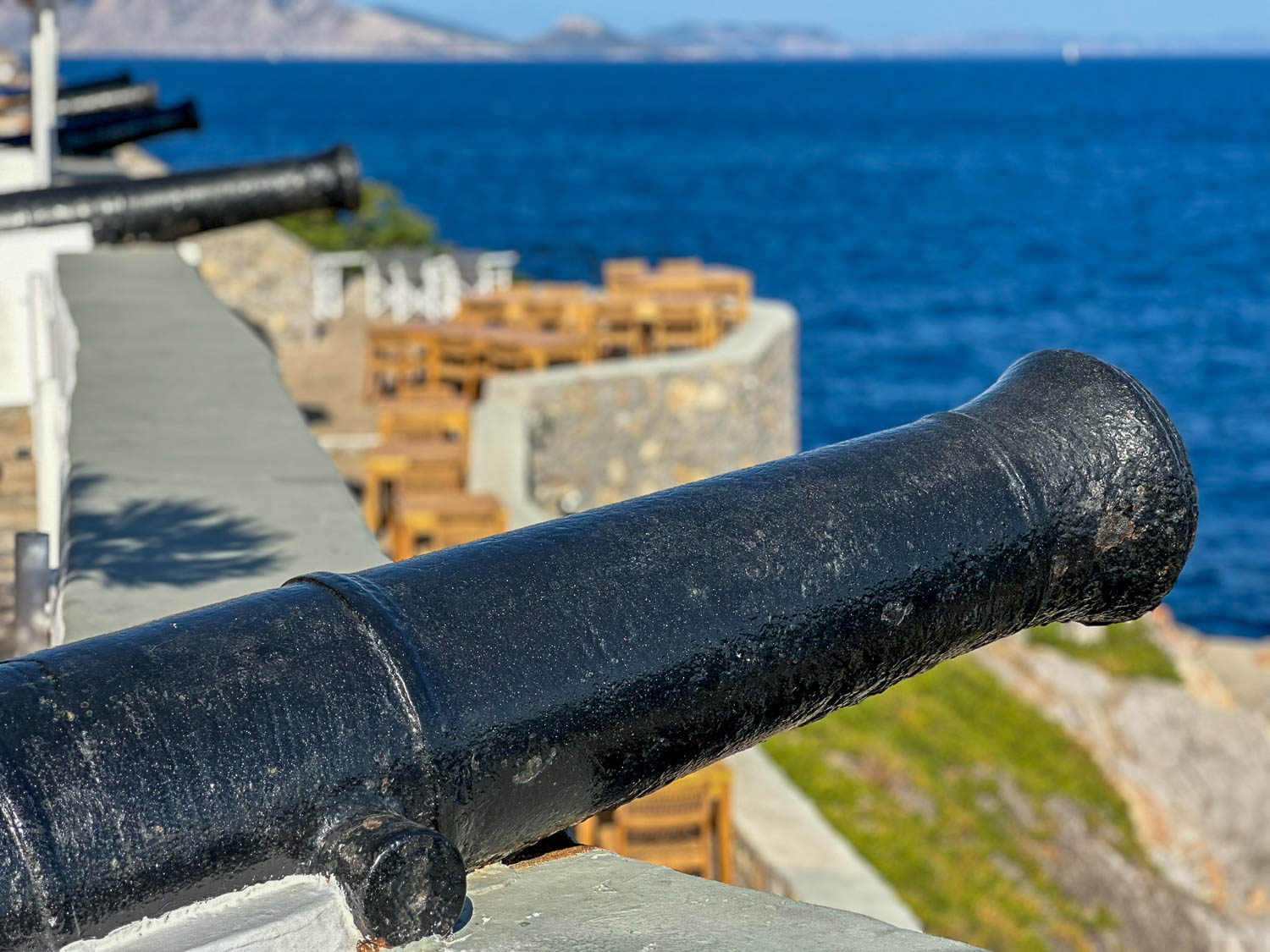 Cannons protect the island, just above the Sunset Restaurant Hydra, Greece