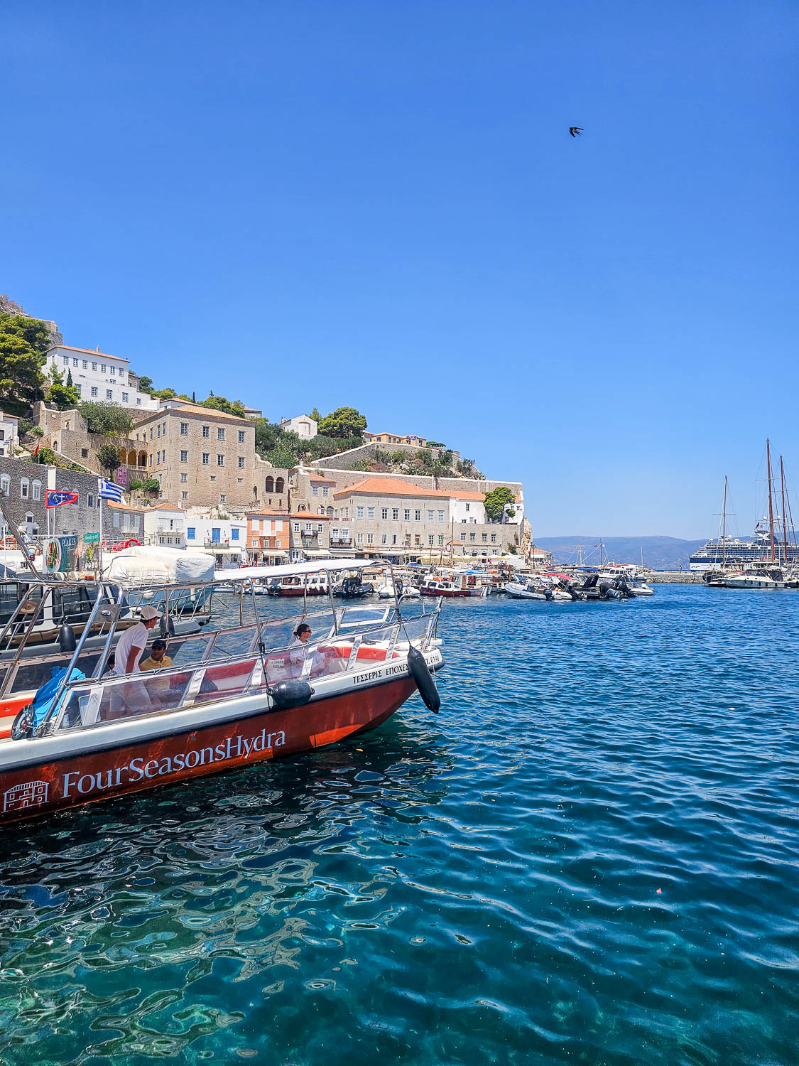 Private boat service out to the Four Seasons Hydra, Greece