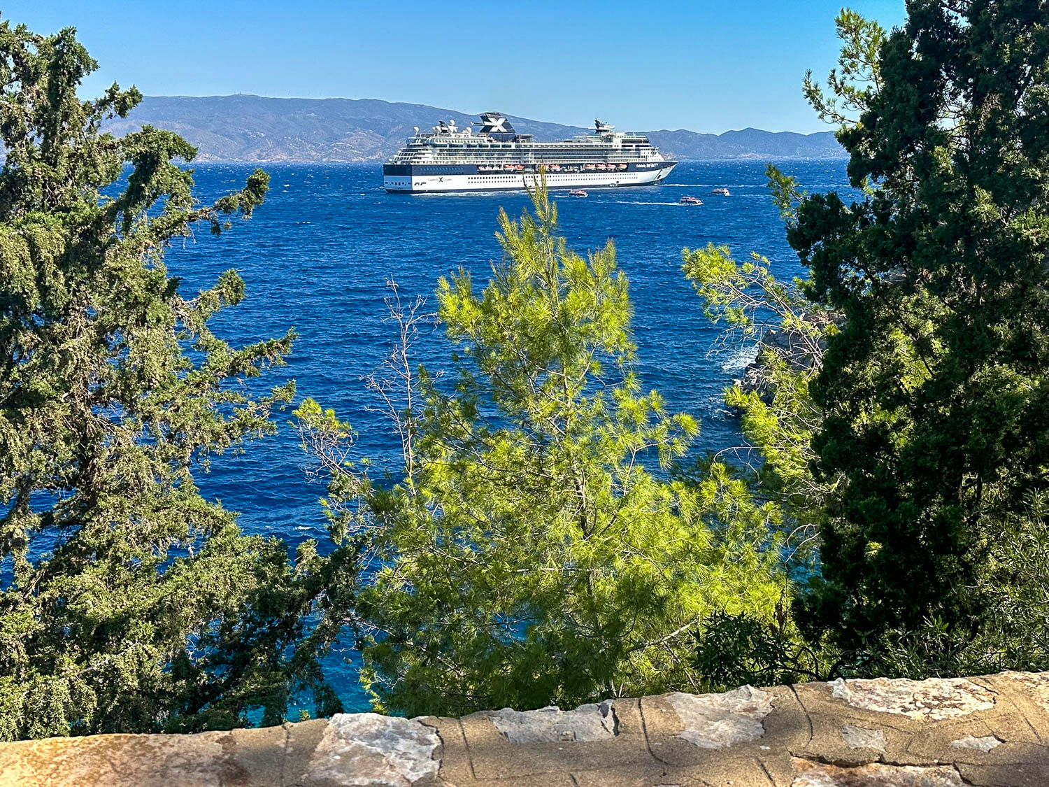 View out toward the Aegean Sea from Hydra's coastal path Greece