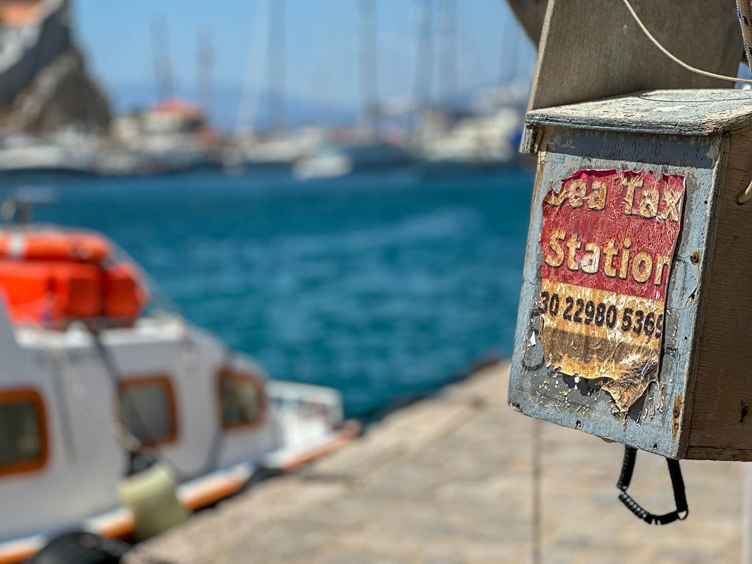 Water taxis are readily available in Hydra harbor Greece