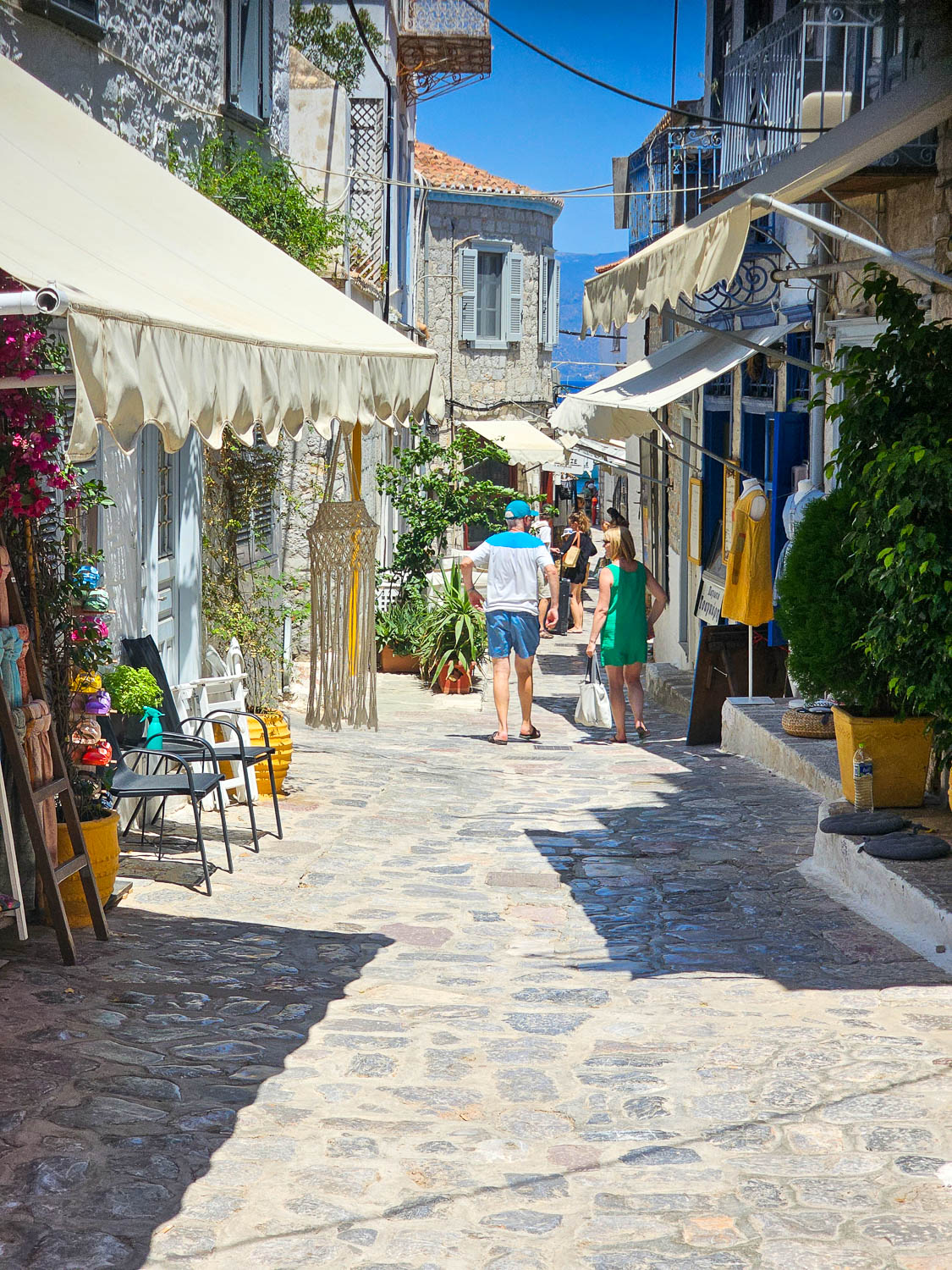 The narrow cobblestone streets of Hydra Town Greece