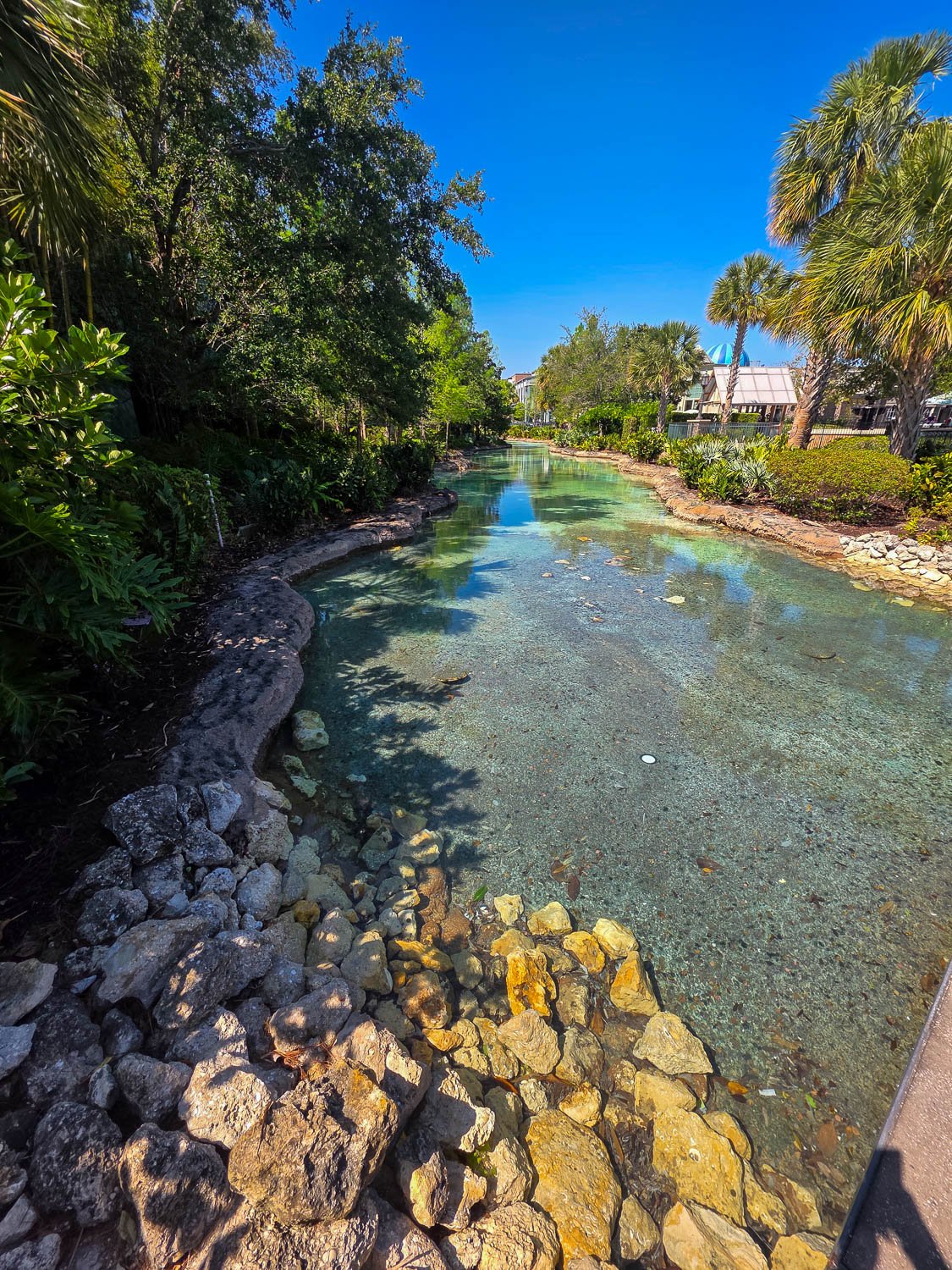 Scenic view of Disney Springs waterfront and restaurants