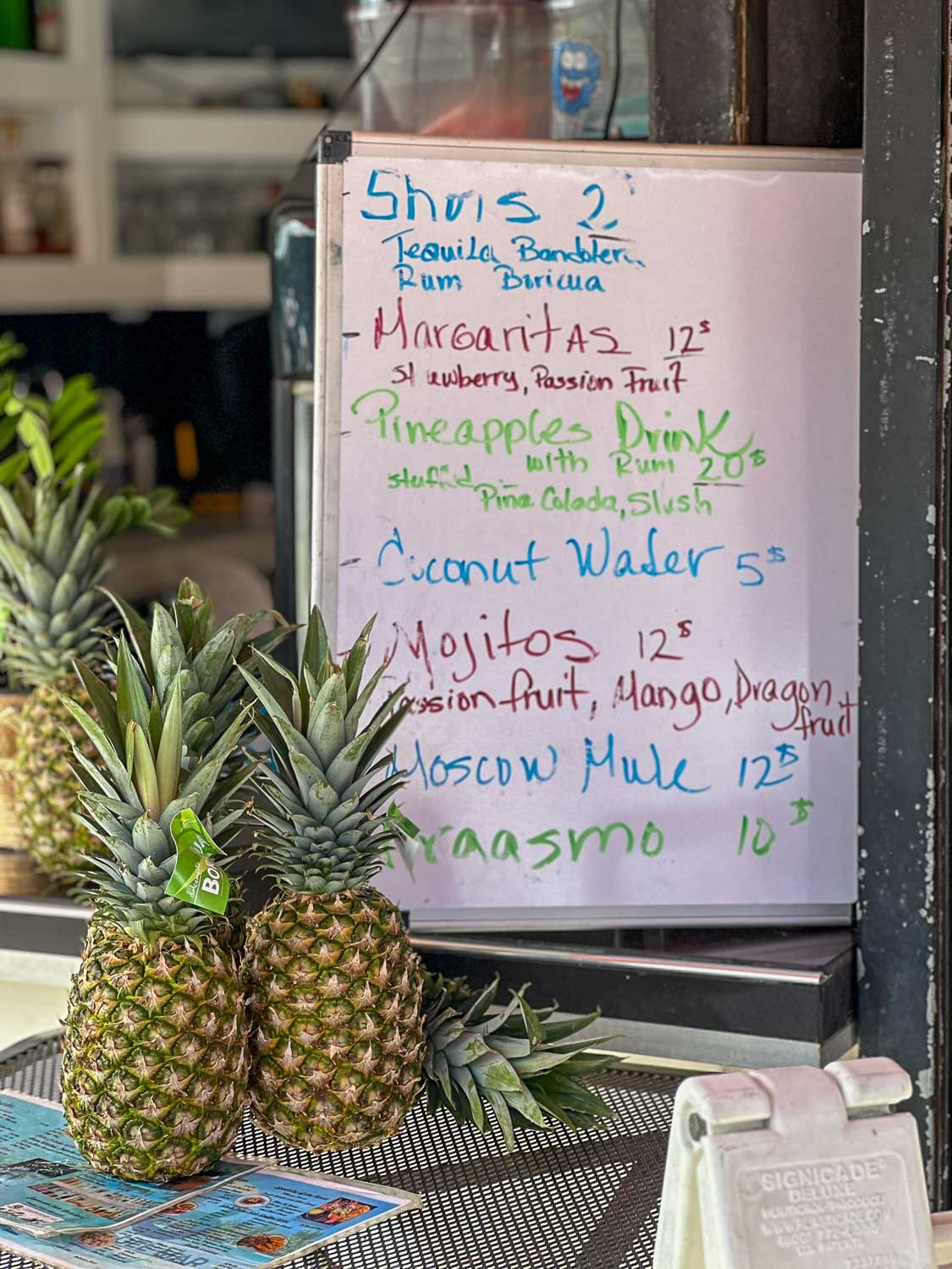 Typical Puerto Rican drinks menu at local restaurant (San Juan, Puerto Rico)