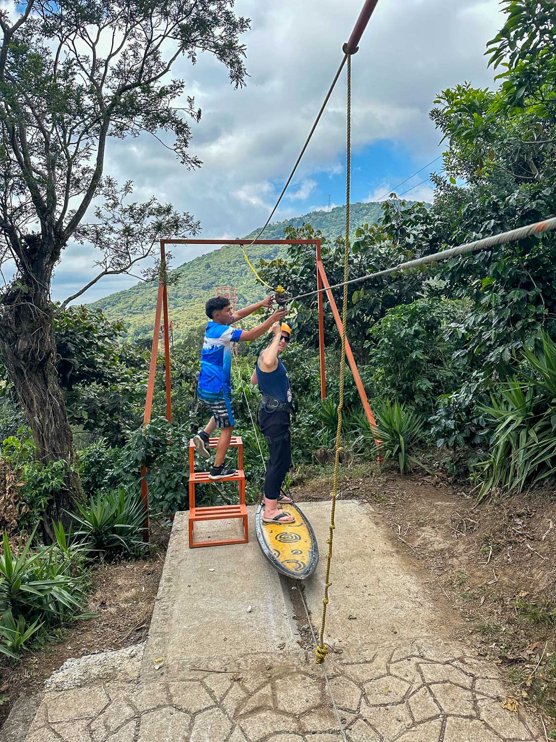 Surfboard Zipline prep, Cafe Albania El Salvador