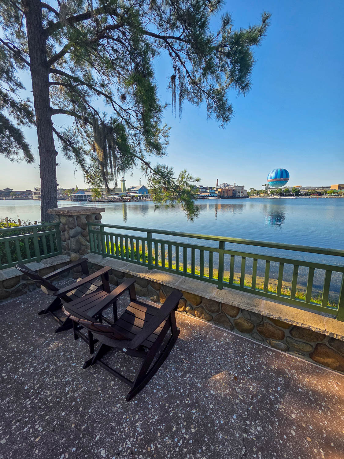 Disney Springs skyline viewed across the lake from Saratoga Springs