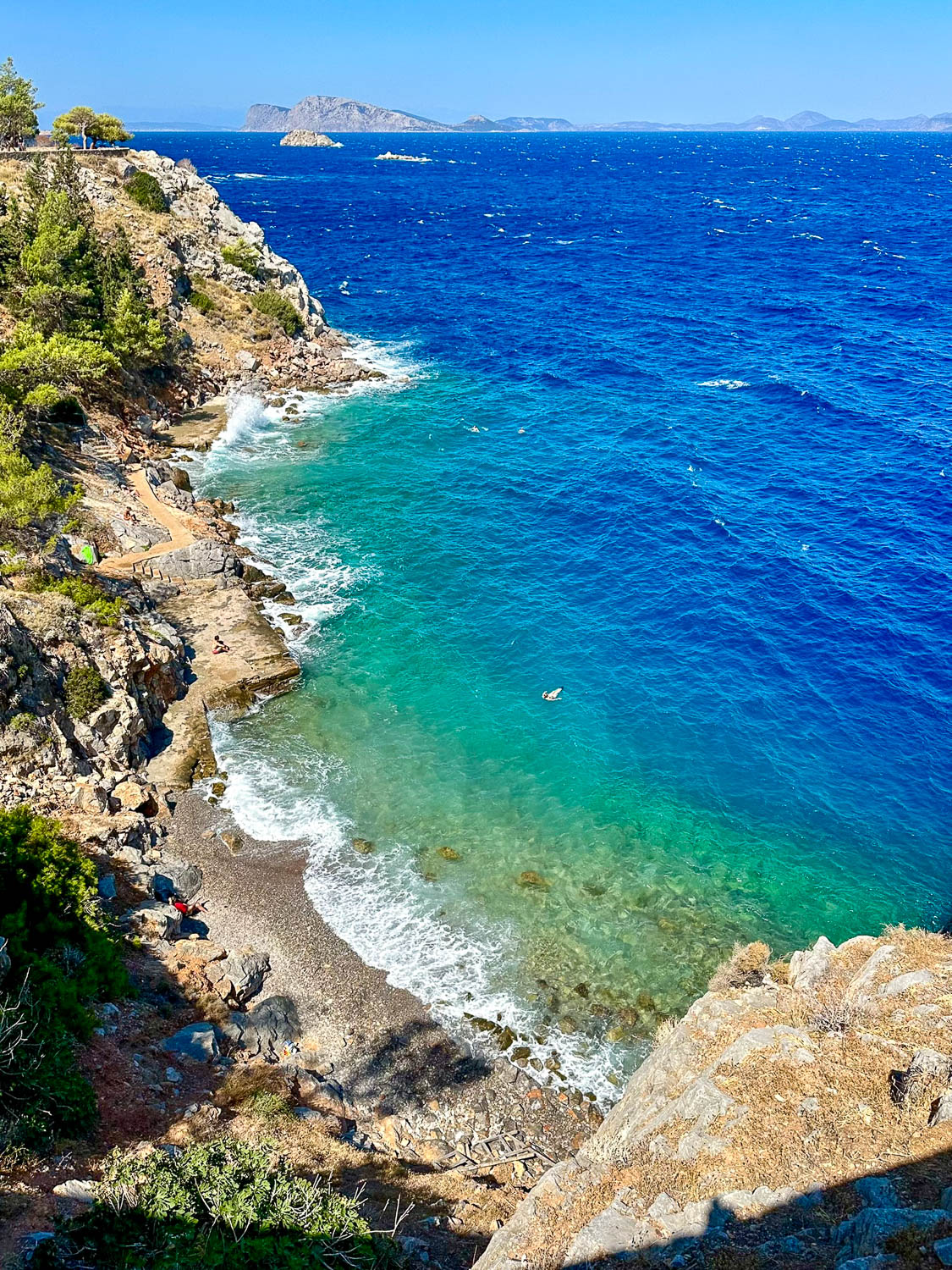 View toward Avlaki Beach Hydra, Greece