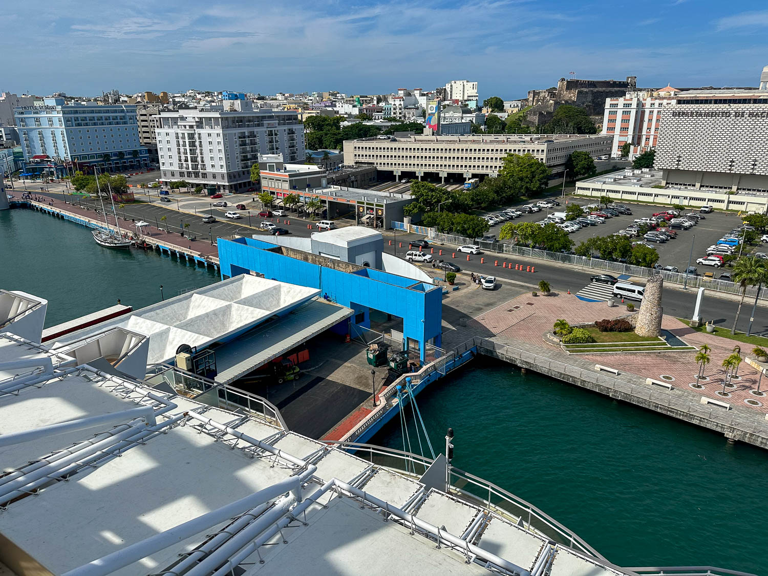 Cruise ship pier and waterfront walkway at the Old San Juan Terminal (Puerto Rico)