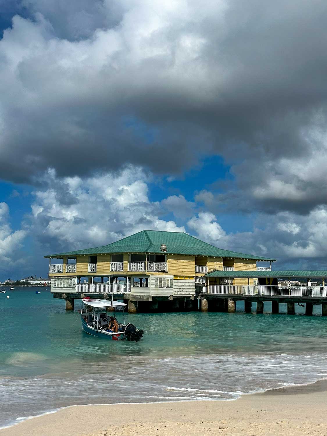 Grey clouds looming over the Caribbean Sea Pebbles Beach, Barbados