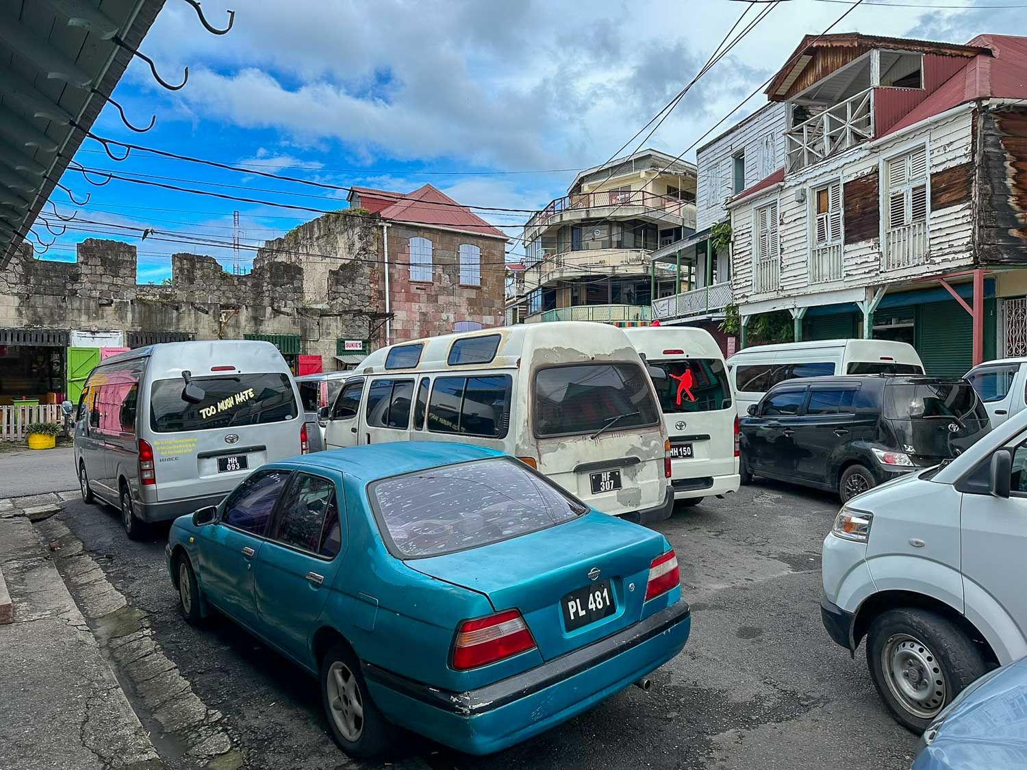 Local taxi rank in Roseau used to reach Titou Gorge