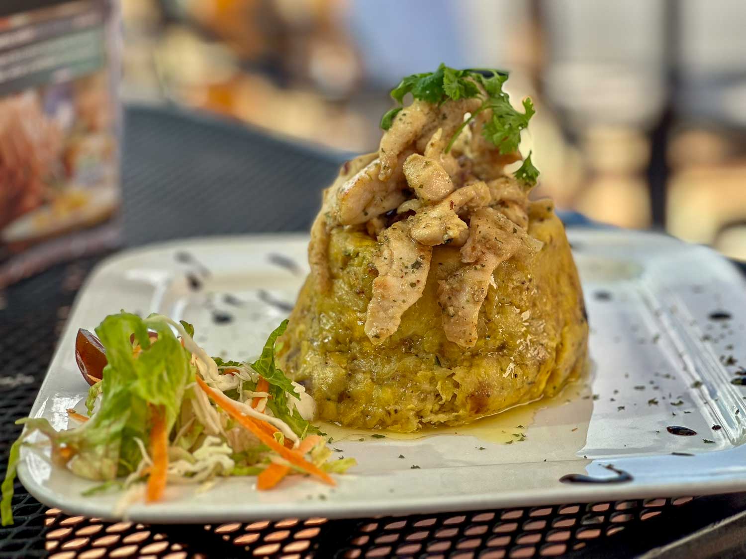 Traditional mofongo dish near El Yunque National Forest in Luquillo (Puerto Rico)