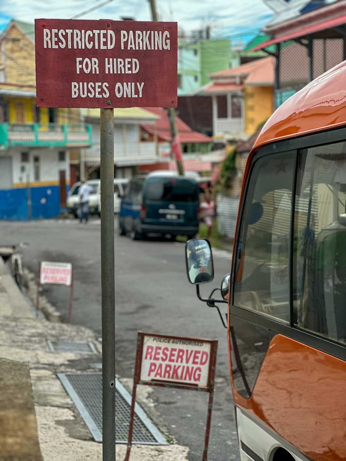 Local bus stop in Roseau for minibuses to Titou Gorge