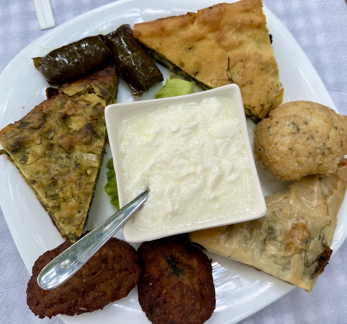 "Mix Traditional": shapkat, sarma, meatballs, qahi, laropite, and qifqi Gjirokaster, Albania