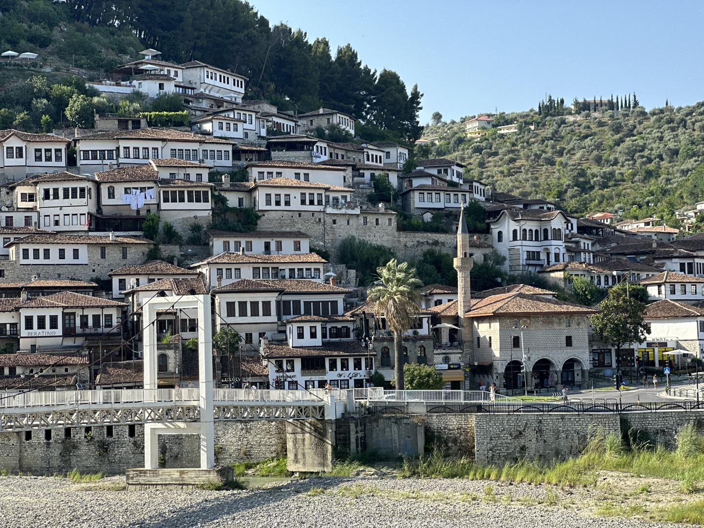 Pedestrian bridge over the river Osum Berat, Albania