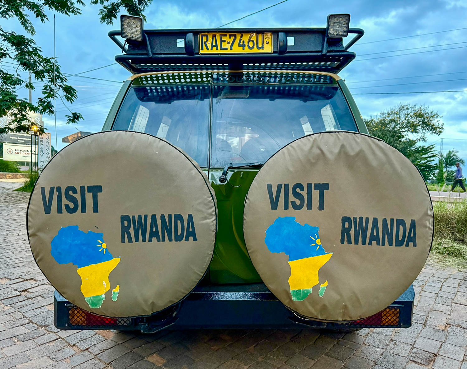 Safari vehicle traveling to Akagera National Park for a game drive in Rwanda