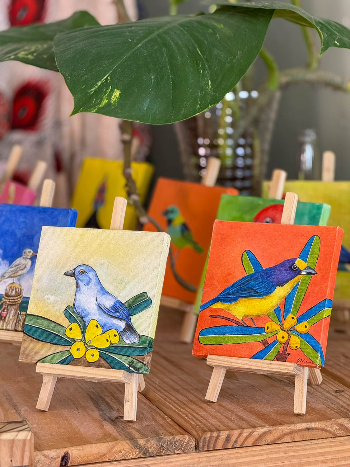Colorful Atlantic Forest bird mural painted on steps in Morretes Paraná Brazil along the Serra Verde Express travel route