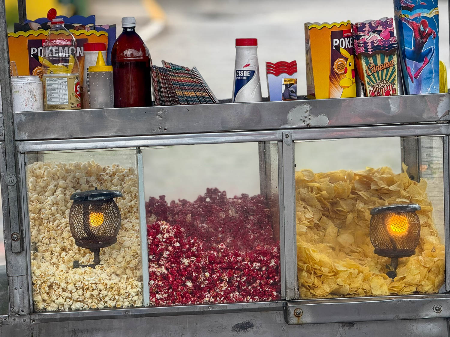 Brazilian street food scene with colorful stalls and everyday local dining options