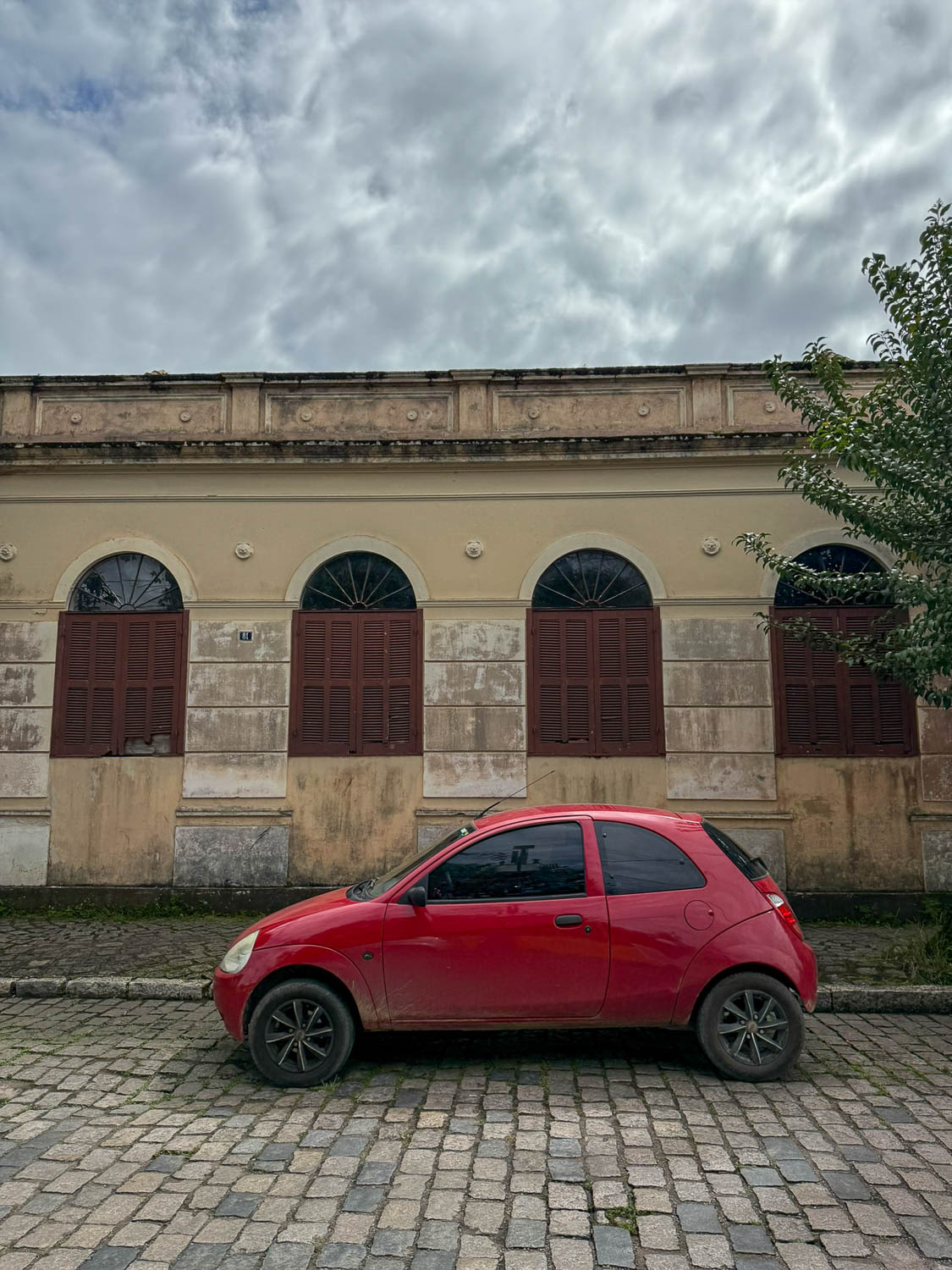 Rental car parked in downtown Morretes, a small historic town in Paraná, Brazil.