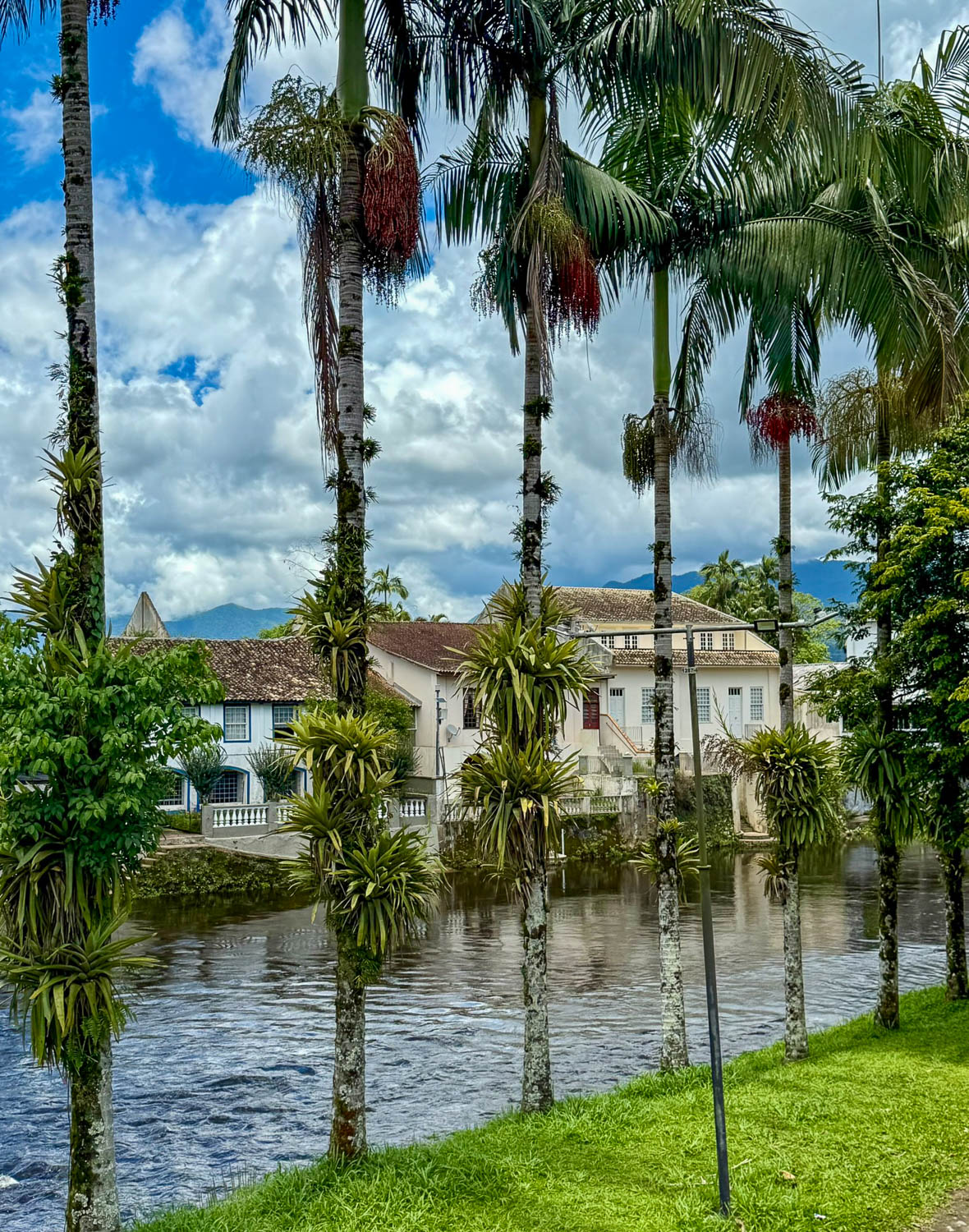 View across the Nhundiaquara River flowing through the historic town of Morretes in Paraná, Brazil.