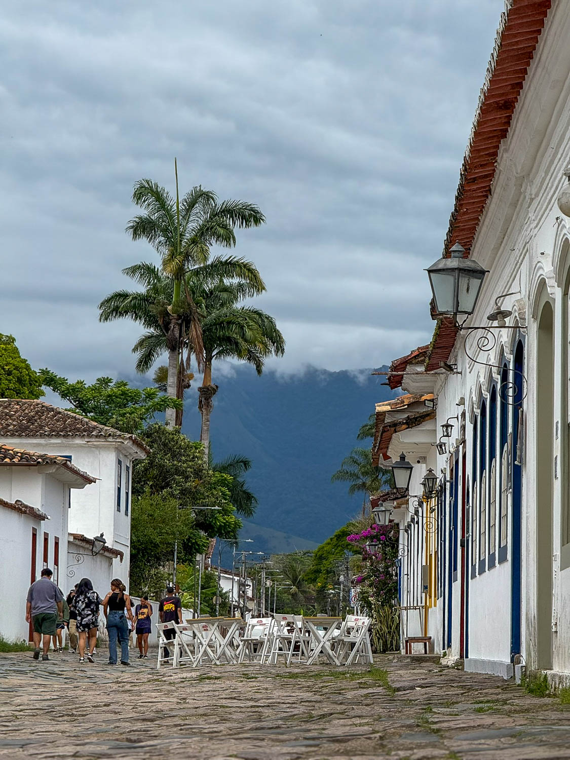 Colonial architecture and cobblestone streets in the historic center of Paraty, Brazil
