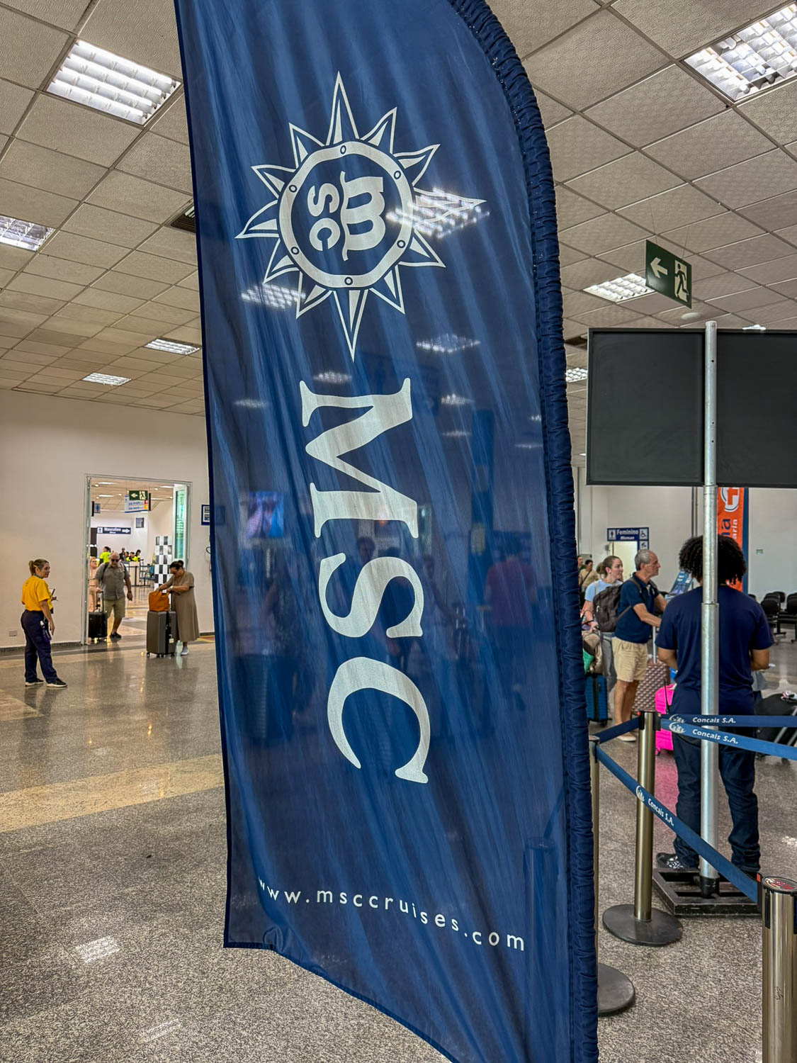 Cruise passengers departing the Port of Santos on an organized shore excursion tour in Brazil.