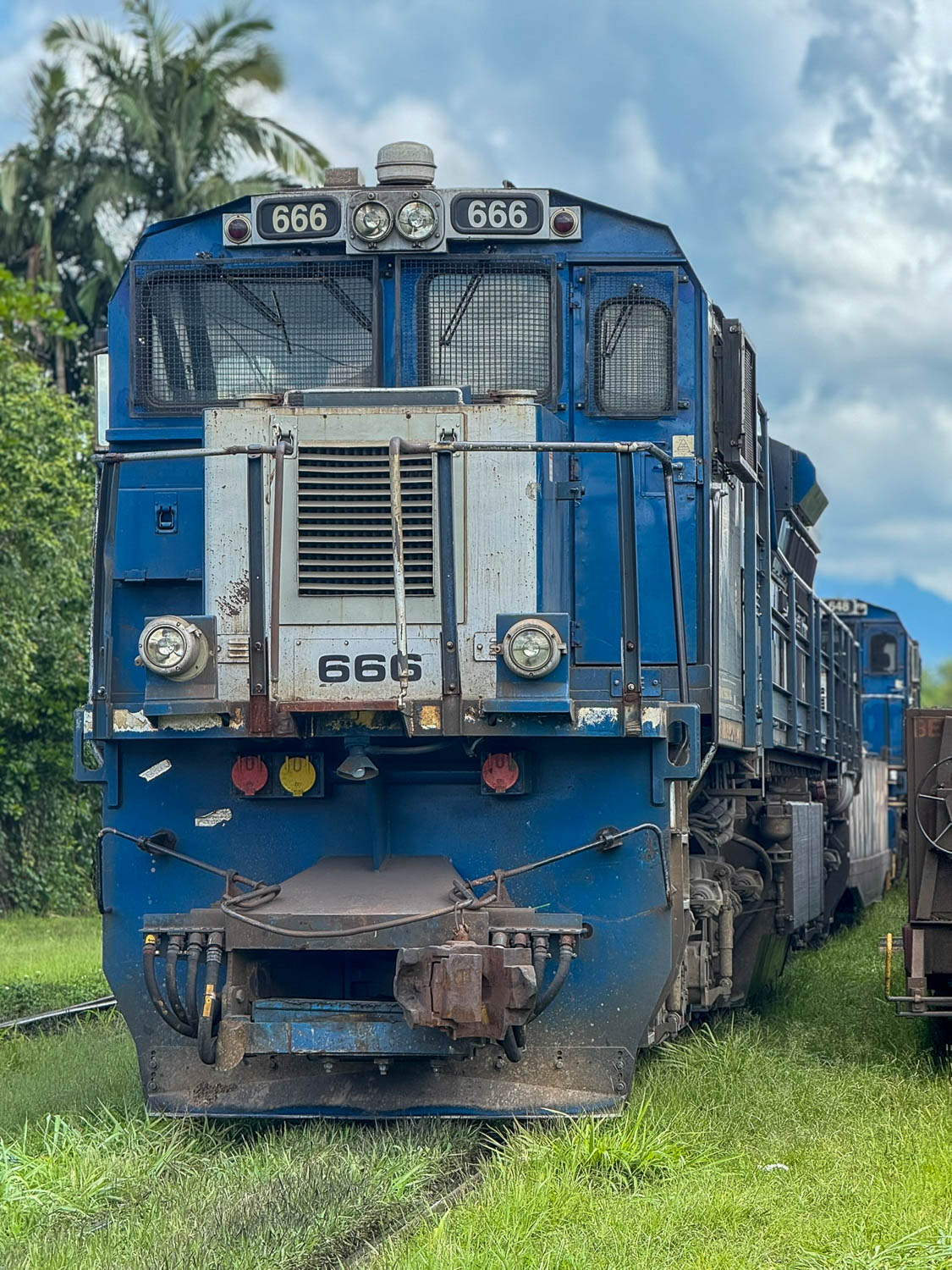 Serra Verde Express train stopped at Morretes railway station in Paraná Brazil after the scenic journey from Curitiba