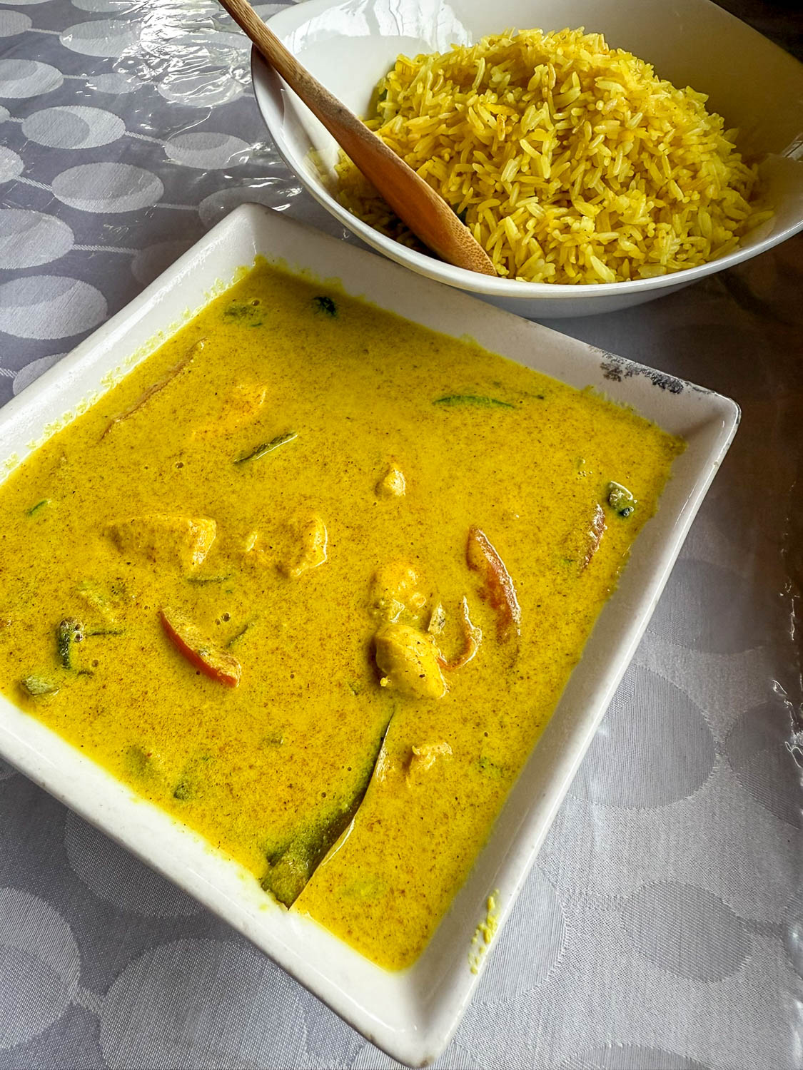 Chicken curry and rice at Borneo Indonesian Restaurant in Kigali Rwanda