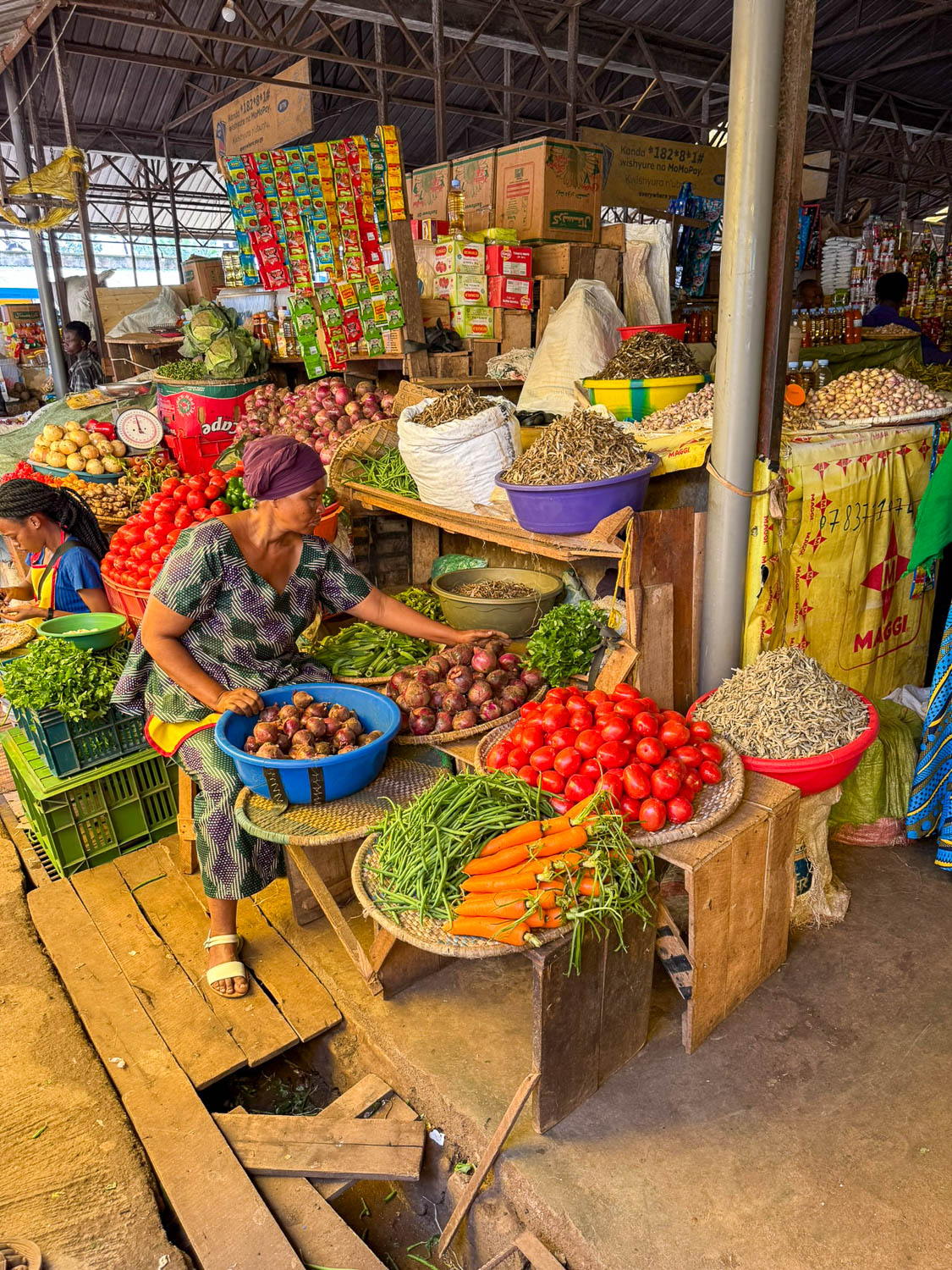 Fresh fruits and vegetables for sale at Kimironko Market in Kigali Rwanda