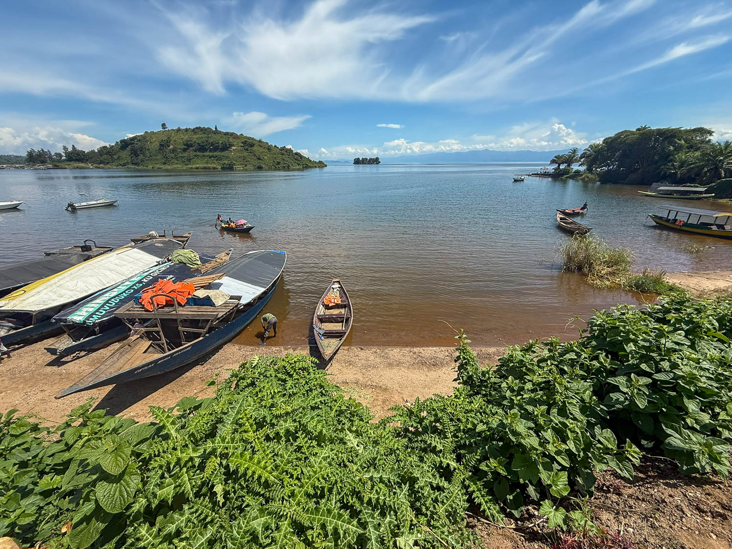 Boats along Lake Kivu used for local transport and tourism in Rwanda
