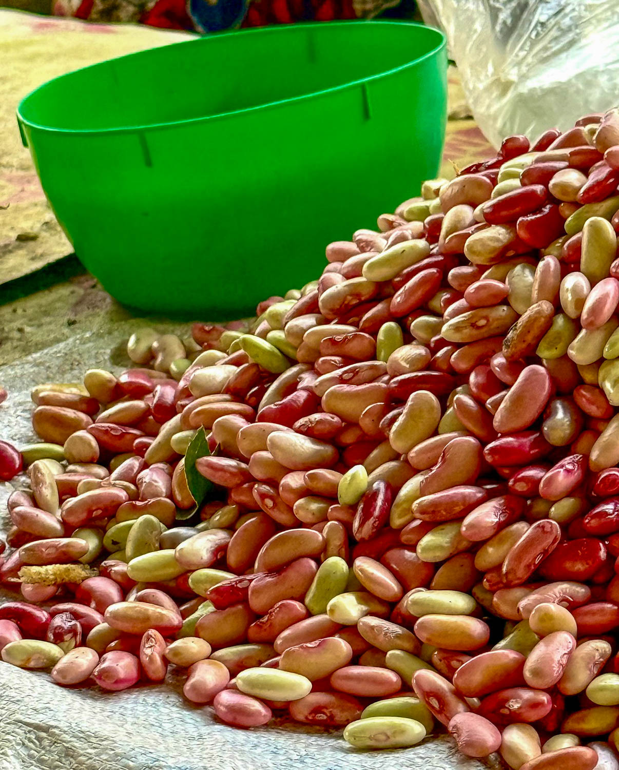 Beans displayed at Gisenyi Market, a foundational ingredient in Rwandan cuisine