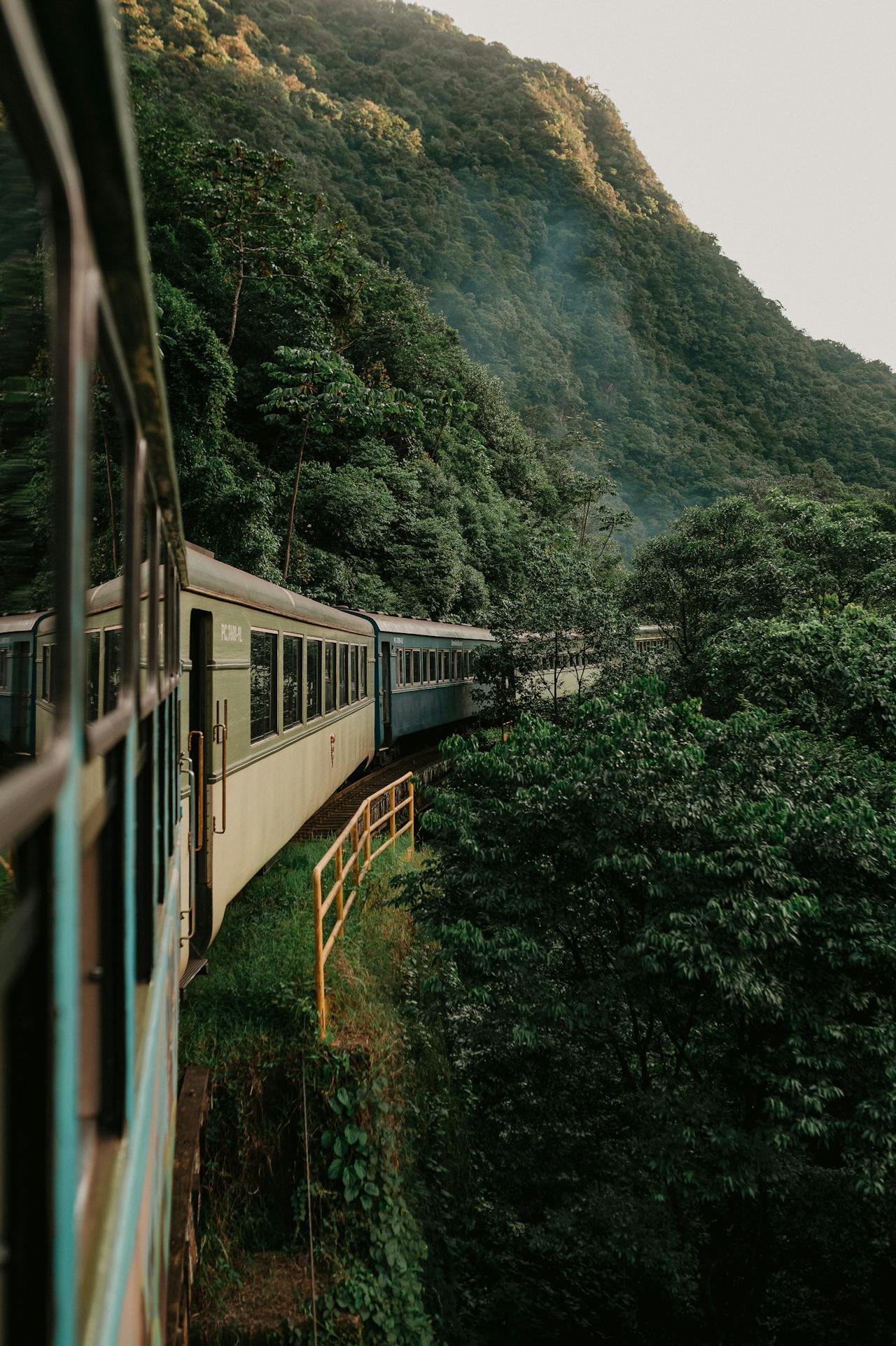 Serra Verde Express train traveling through lush green Atlantic Forest between Curitiba and Morretes in Paraná Brazil