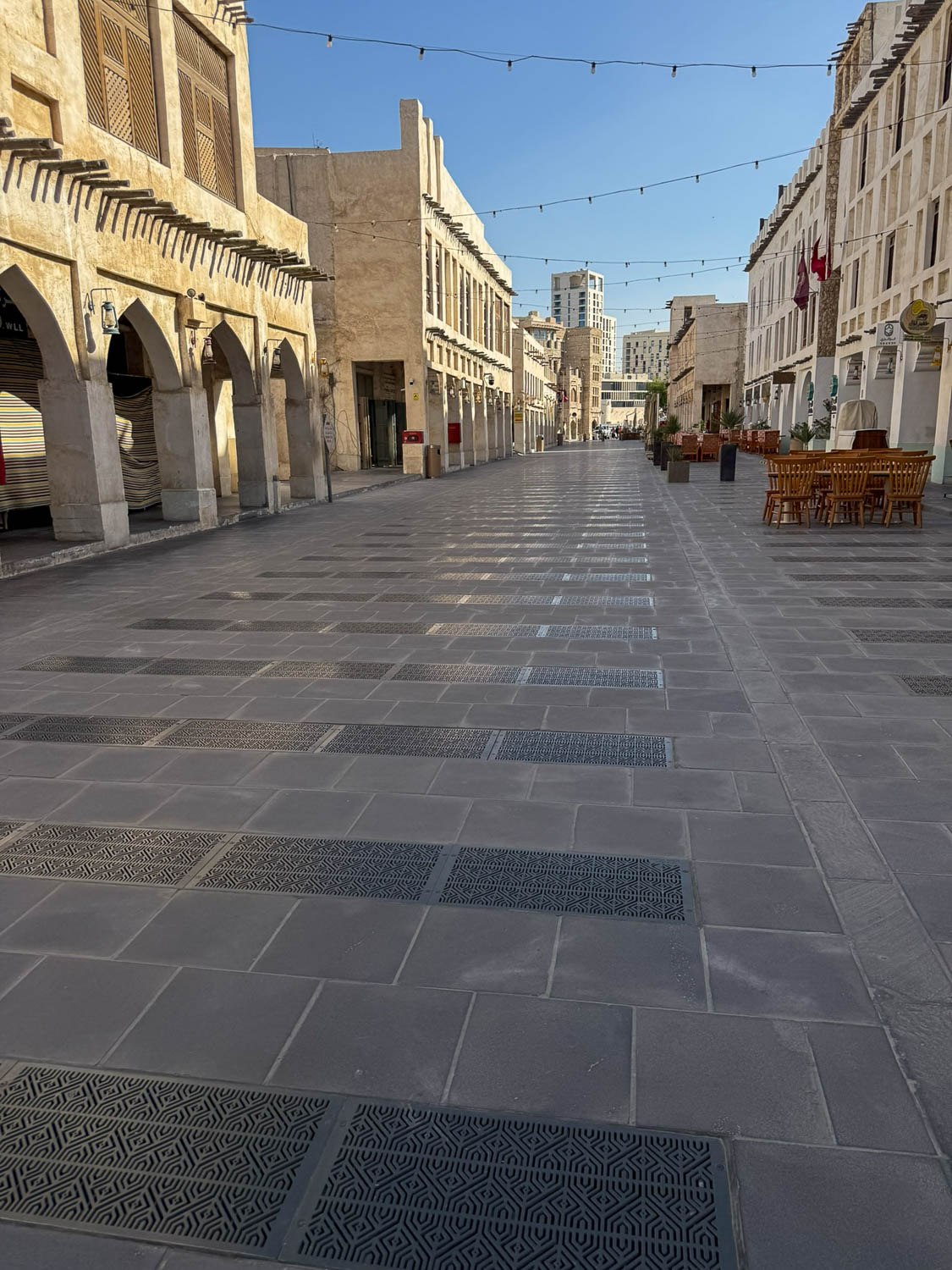 Quiet early morning streets of Souq Waqif Doha Qatar before shops open