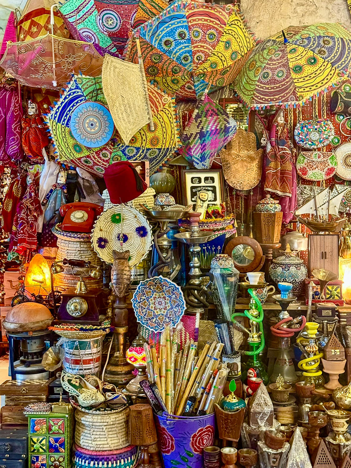 Unique handmade items and curiosities found in Souq Waqif Doha Qatar marketplace