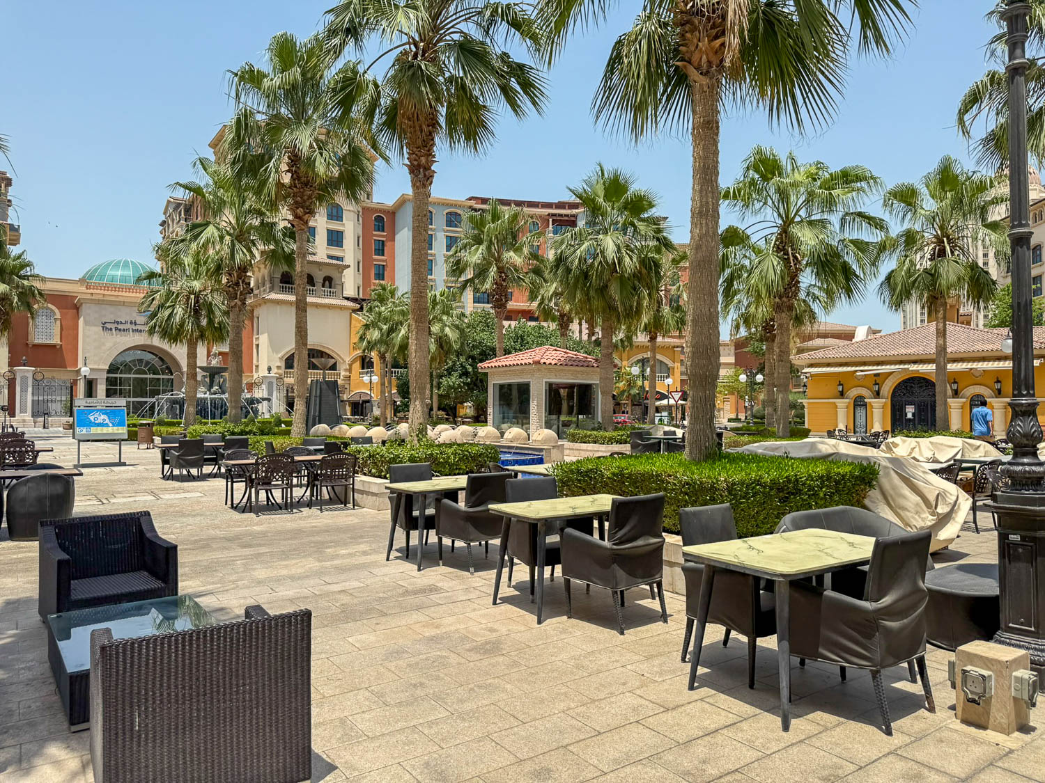 Wide open family-friendly plazas at The Pearl-Qatar where children can safely play in Doha Qatar