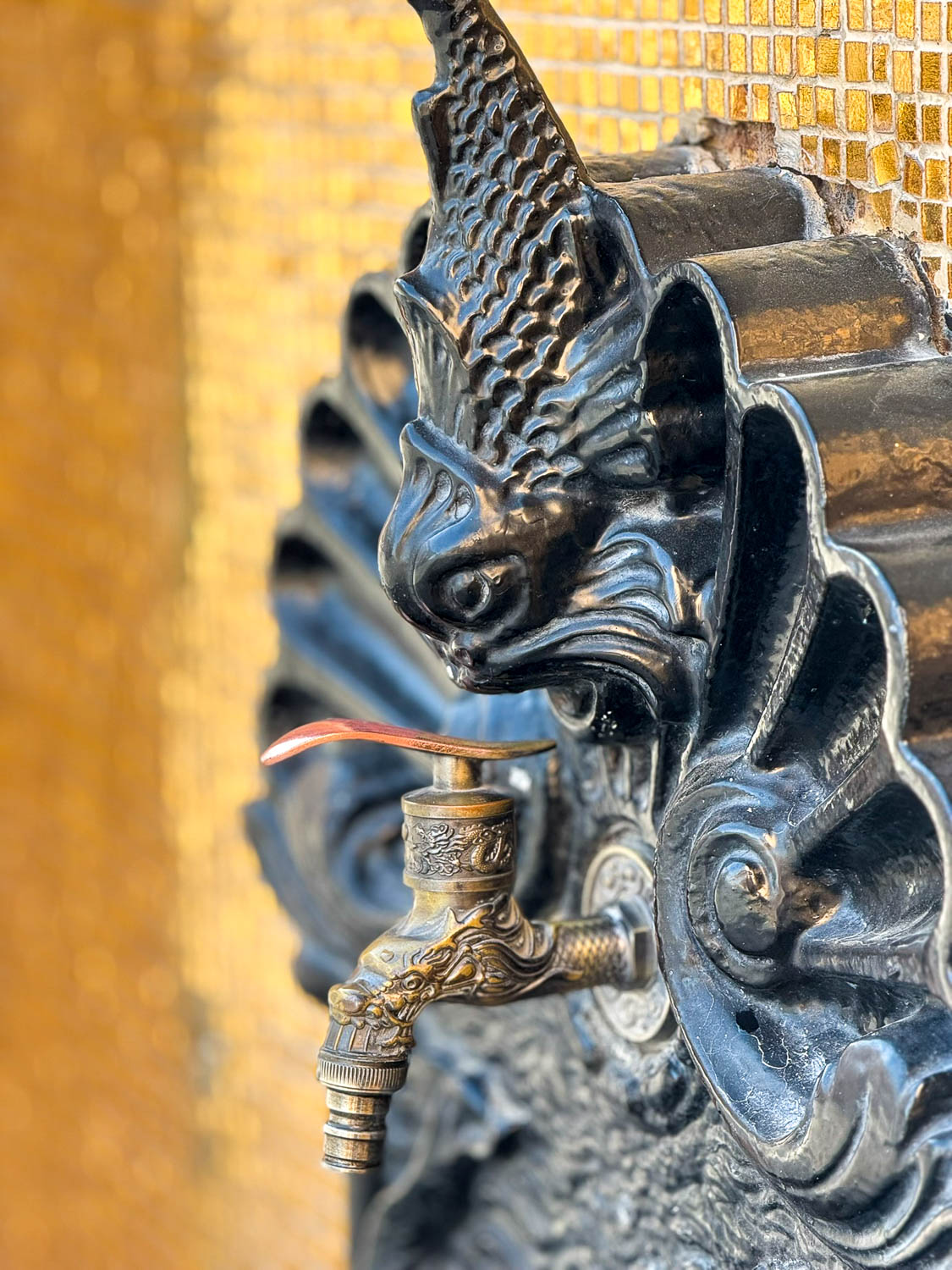 Decorative water spout on the Golden Masjid at Katara Cultural Village in Doha