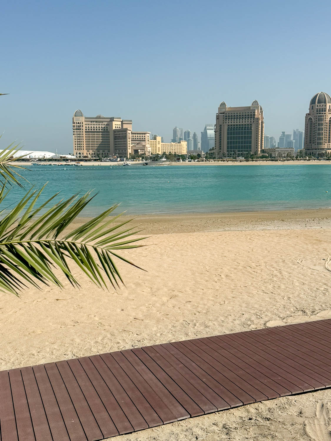 Katara Beach with West Bay skyline in Doha Qatar