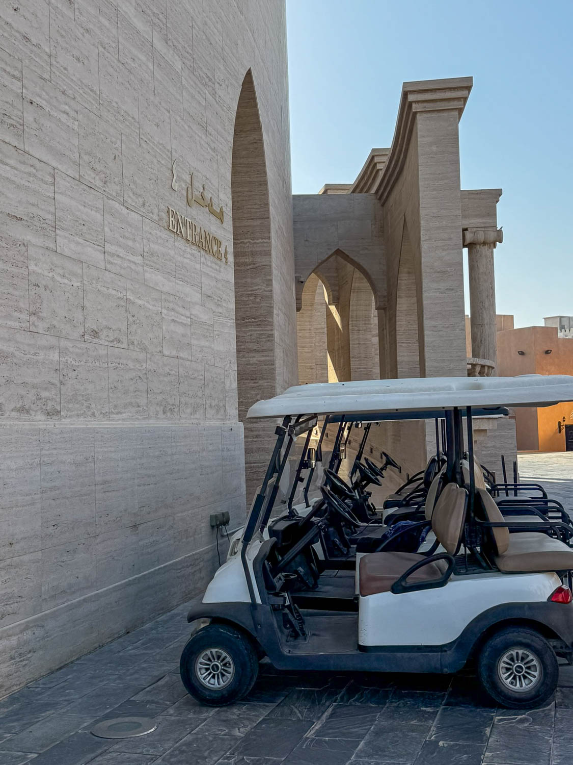 Golf cart shuttle transportation at Katara Cultural Village in Doha