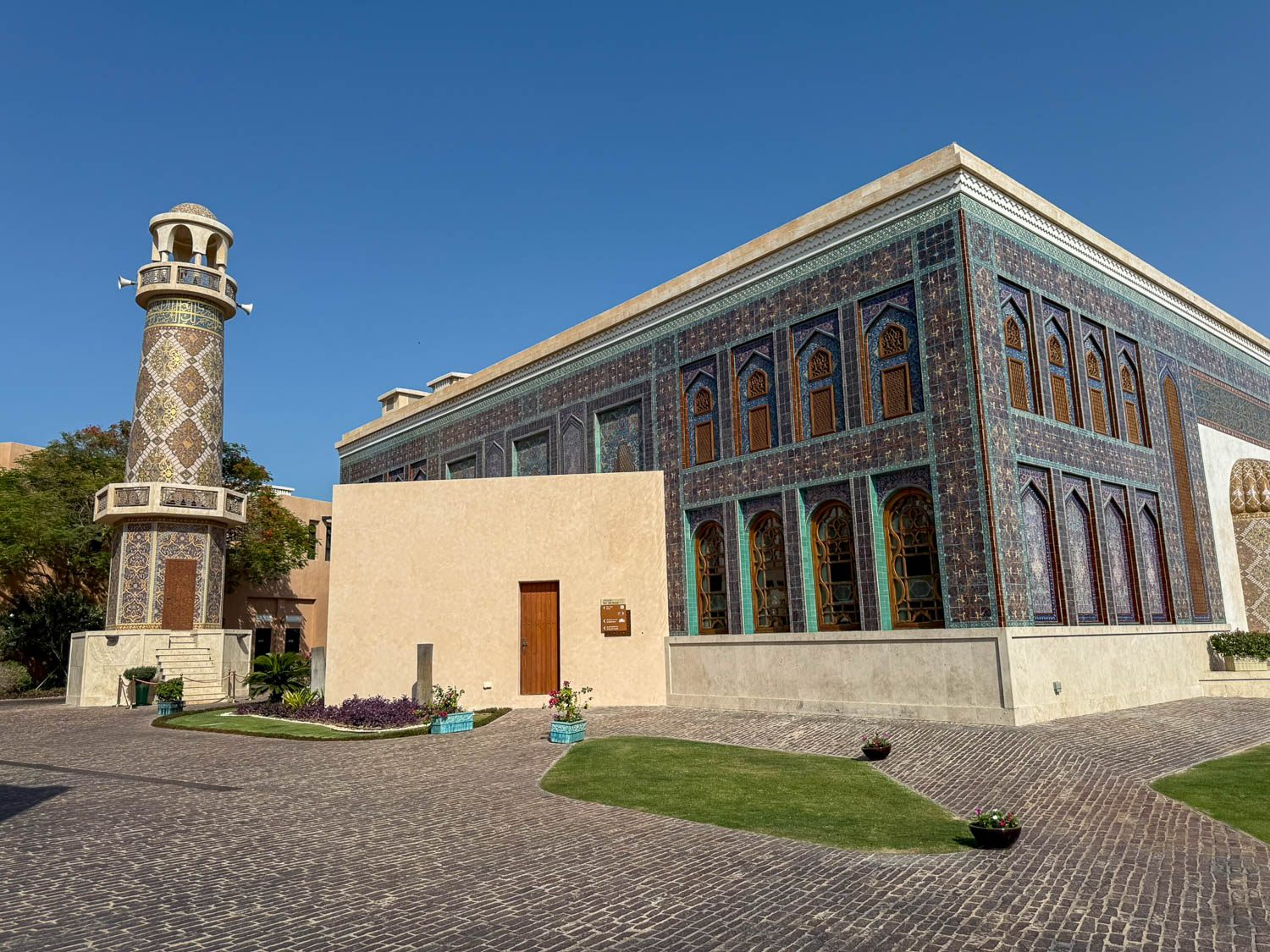 Colorful exterior of the Katara Mosque at Katara Cultural Village in Doha