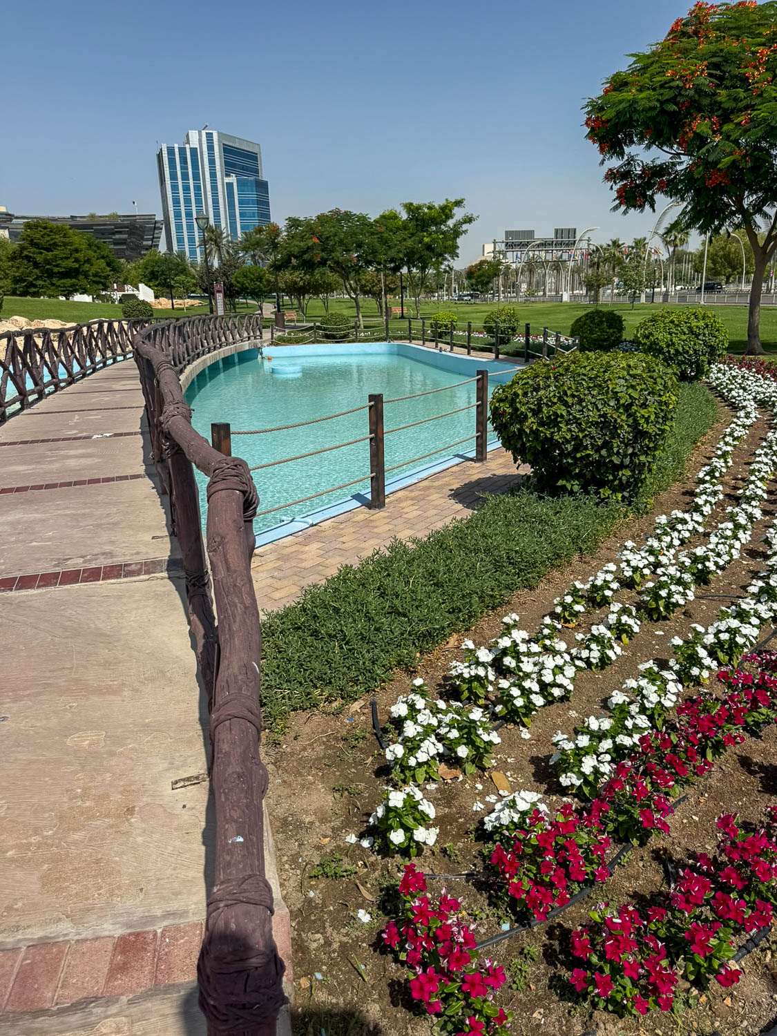 Landscaped public parks and green spaces in Doha Qatar near the Corniche