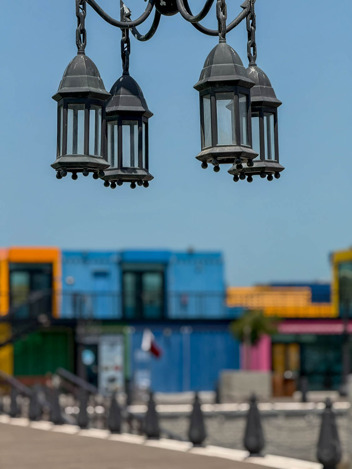 Colorful waterfront restaurants in the Mina District near Dhow Harbour Doha