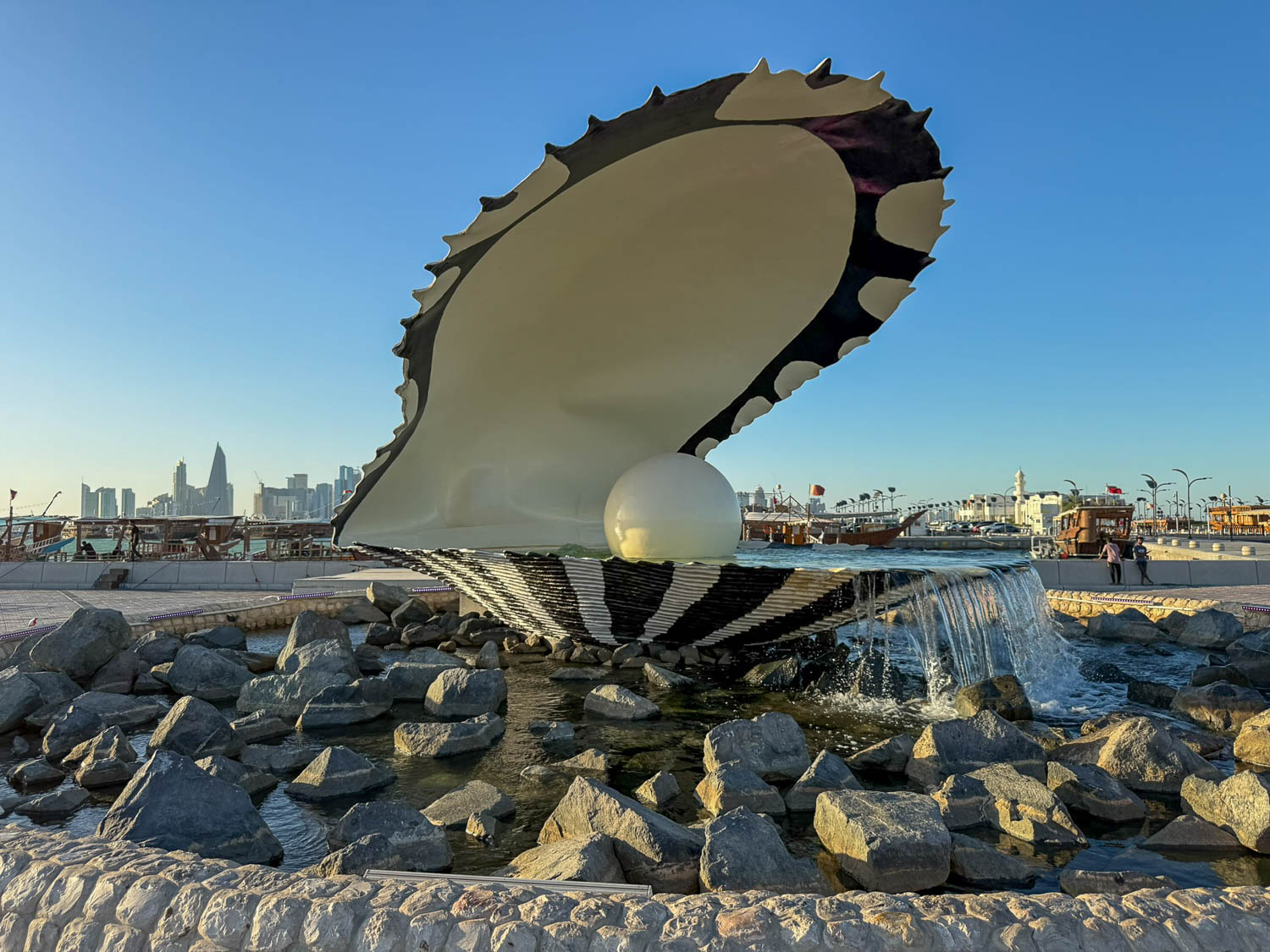 Pearl Monument honoring Qatar’s pearl diving heritage at Dhow Harbour Doha