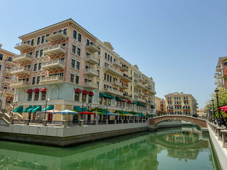 Venetian-inspired waterways in Qanat Quartier at The Pearl-Qatar family-friendly district in Doha Qatar
