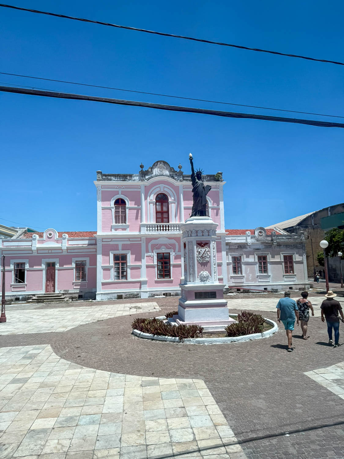 Pink facade of the iconic Deodoro Theater in Maceio Historic Center
